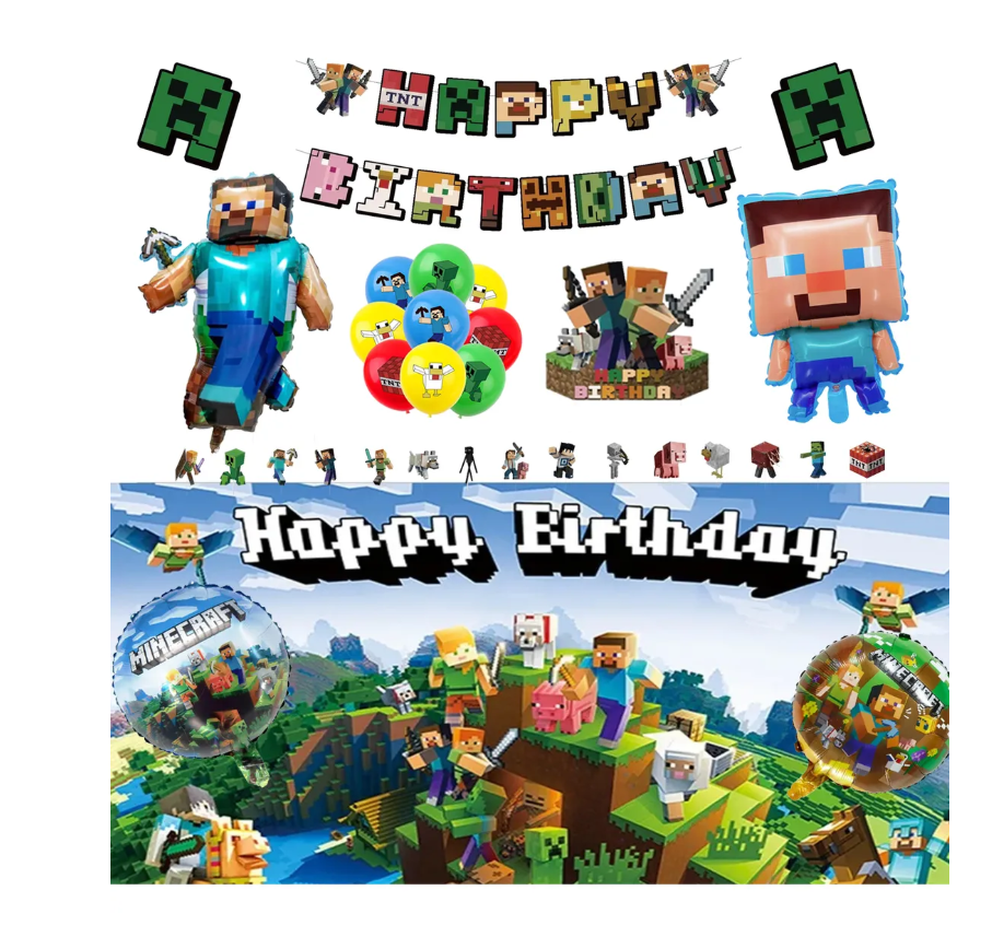 Foto 2 pulgar | Minecraft Kit Paquete Decoracion Xtellar Fiesta Cumpleaños 37pcs