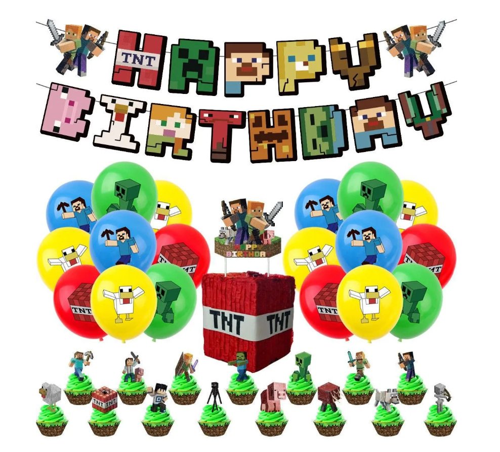 Foto 3 pulgar | Minecraft Kit Paquete Decoracion Xtellar Fiesta Cumpleaños 37pcs