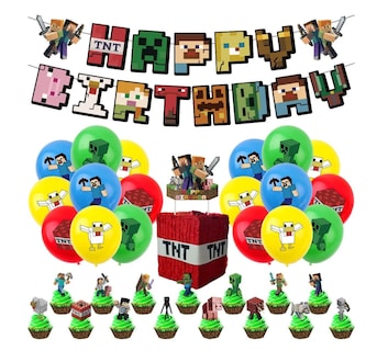 Foto 2 | Minecraft Kit Paquete Decoracion Xtellar Fiesta Cumpleaños 37pcs