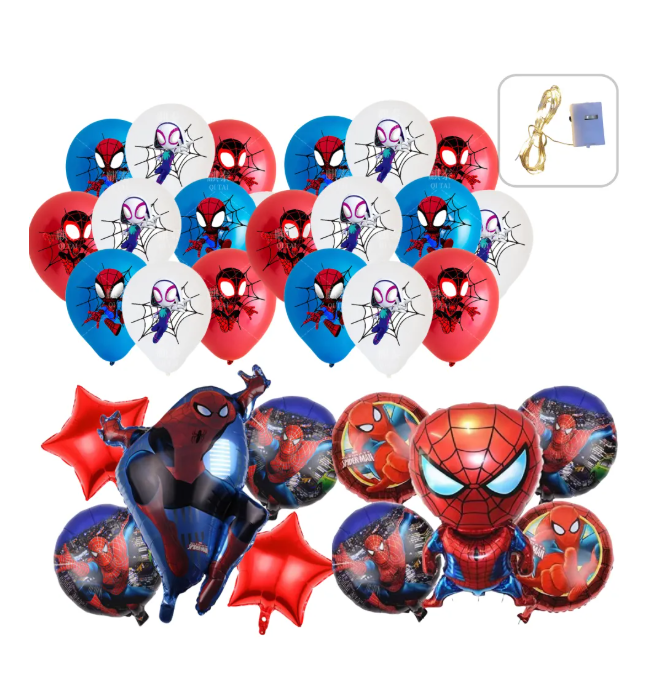Foto 2 pulgar | Kit 29 Globos Xtellar Para Spiderman Decoracion De Cumpleaños +luces