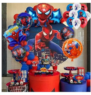 Foto 4 | Kit 29 Globos Xtellar Para Spiderman Decoracion De Cumpleaños +luces