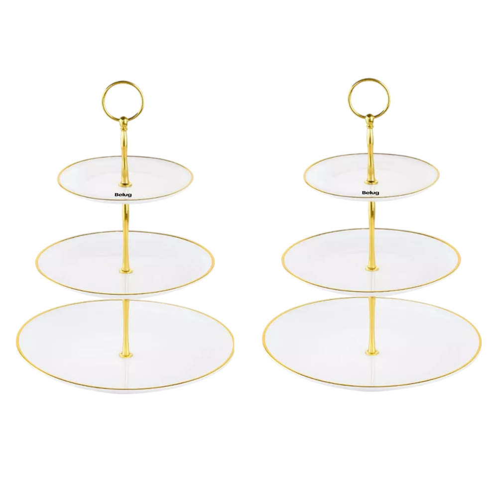 Kit Para Base Para Cupcake Y Postre Mesa De Dulce Exhibidores, Belug Blanco Dorado 2 Pzs