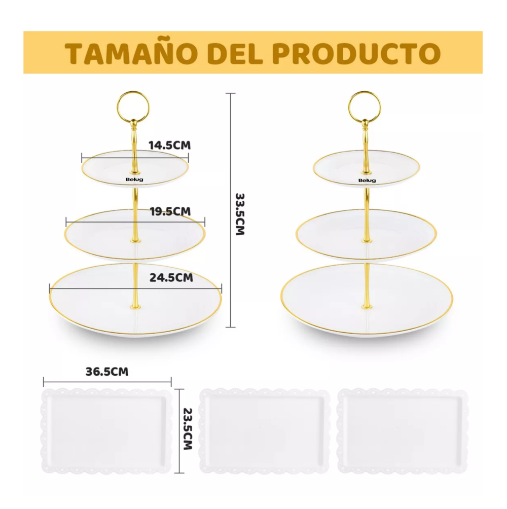 Foto 3 pulgar | Kit Para Base Para Cupcake Y Postre Mesa De Dulce Exhibidores, Belug Blanco Dorado 2 Pzs