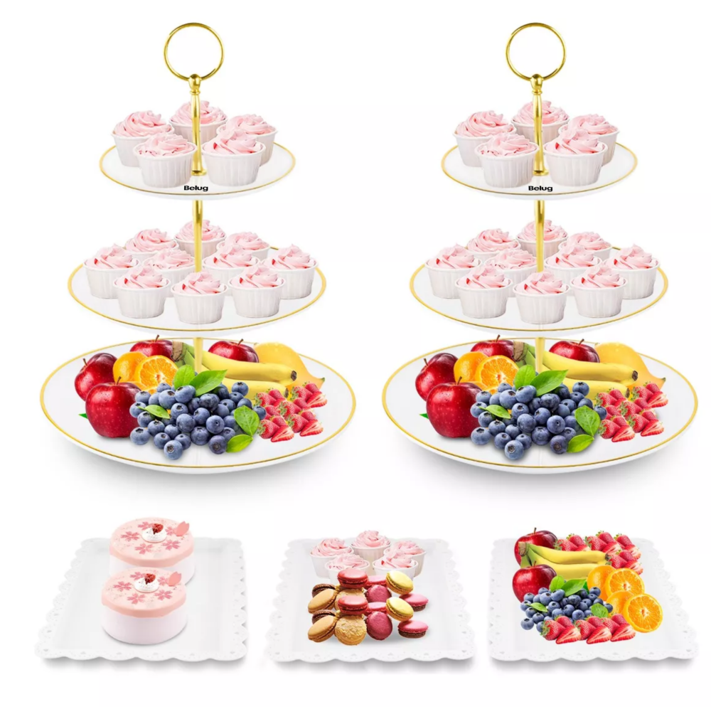 Foto 4 pulgar | Kit Para Base Para Cupcake Y Postre Mesa De Dulce Exhibidores, Belug Blanco Dorado 2 Pzs