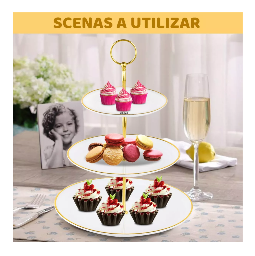 Foto 5 pulgar | Kit Para Base Para Cupcake Y Postre Mesa De Dulce Exhibidores, Belug Blanco Dorado 2 Pzs