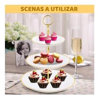 Foto 4 | Kit Para Base Para Cupcake Y Postre Mesa De Dulce Exhibidores, Belug Blanco Dorado 2 Pzs