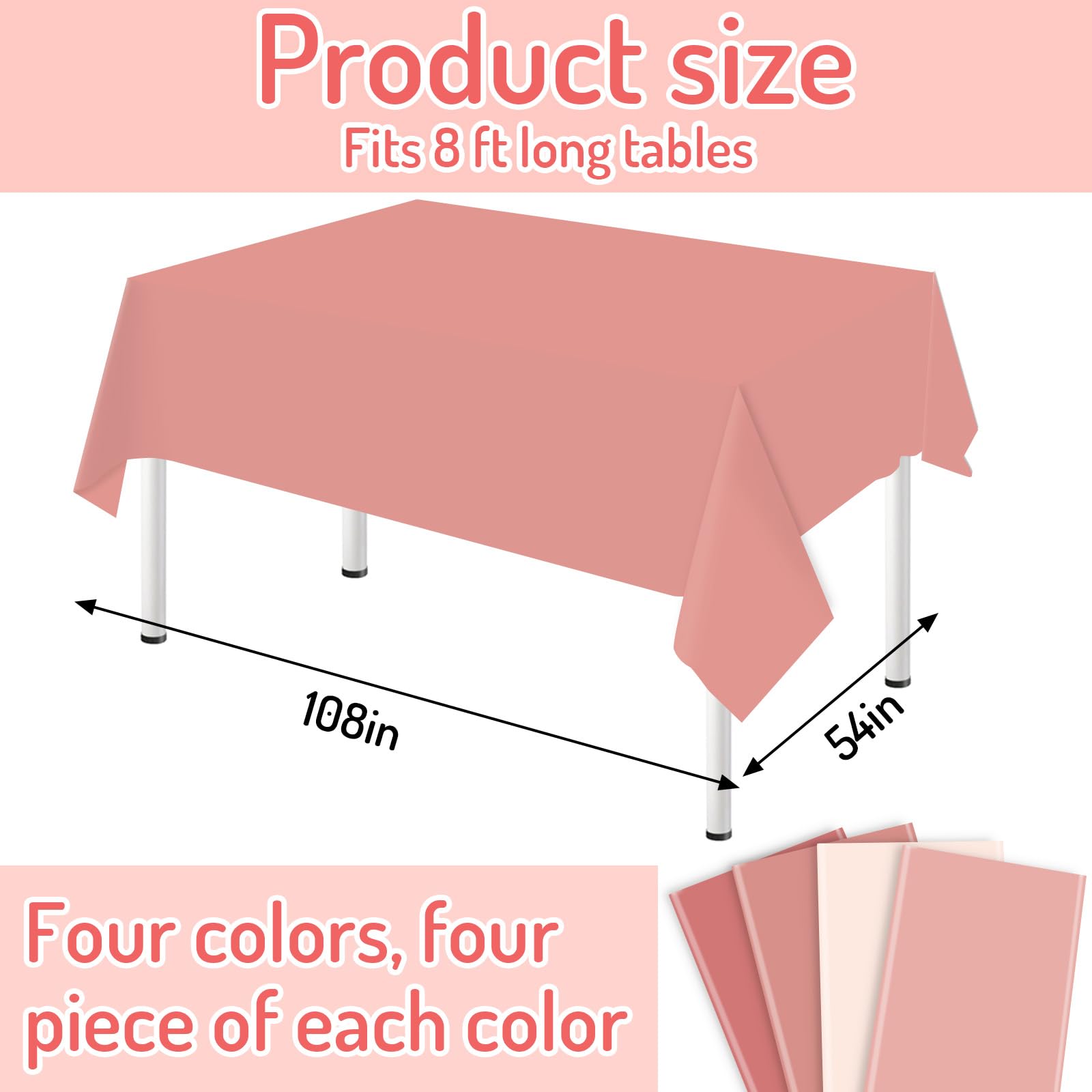 Foto 3 pulgar | Mantel de Plástico para Mesa Rosa Whaline 137 x 274 cm 16 Piezas - Venta Internacional