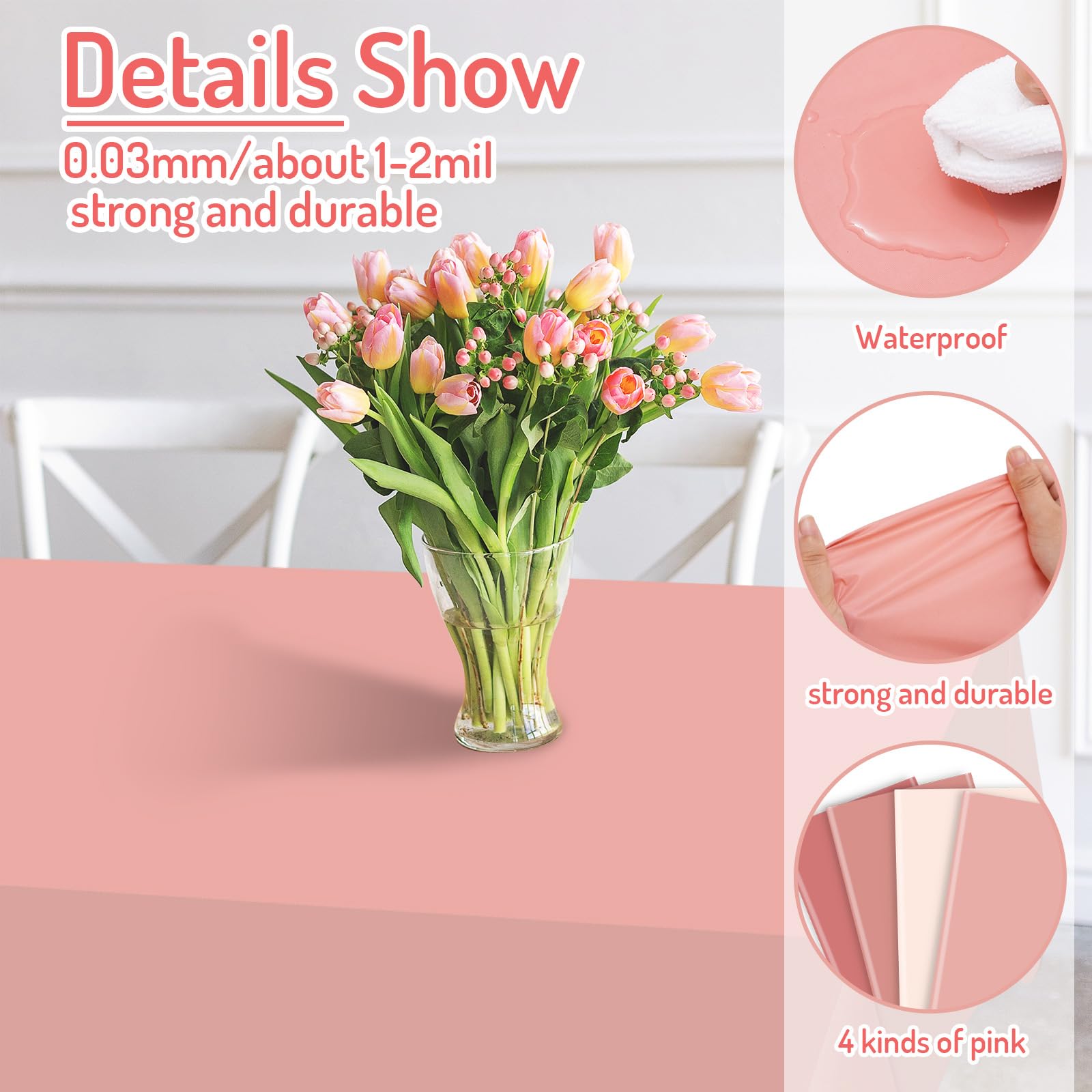 Foto 4 pulgar | Mantel de Plástico para Mesa Rosa Whaline 137 x 274 cm 16 Piezas - Venta Internacional