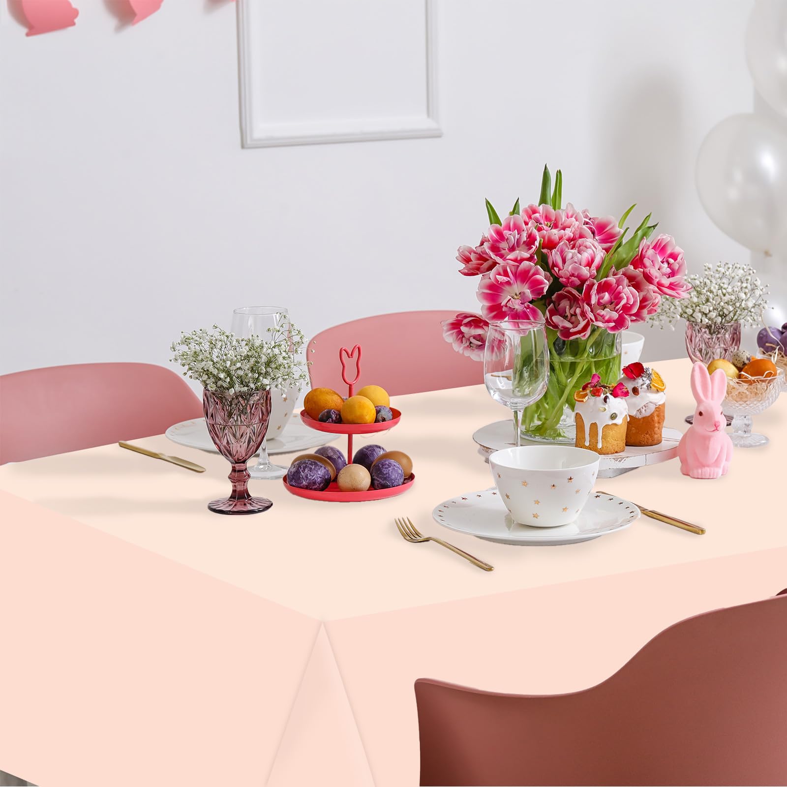 Foto 4 | Mantel de Plástico para Mesa Rosa Whaline 137 x 274 cm 16 Piezas - Venta Internacional