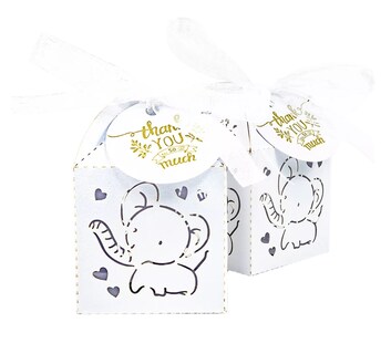 Foto 1 | Cajita De Cartón Dulceros Para Boda O Bautizo Elefante 50 Pcs, Blanco