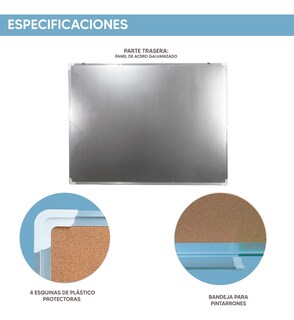 Foto 4 | Pizarron Jauz Improvement Mixto Blanco Y Corcho Magnetico Con 120 x 90 cm Espesor 17 mm (J0211)
