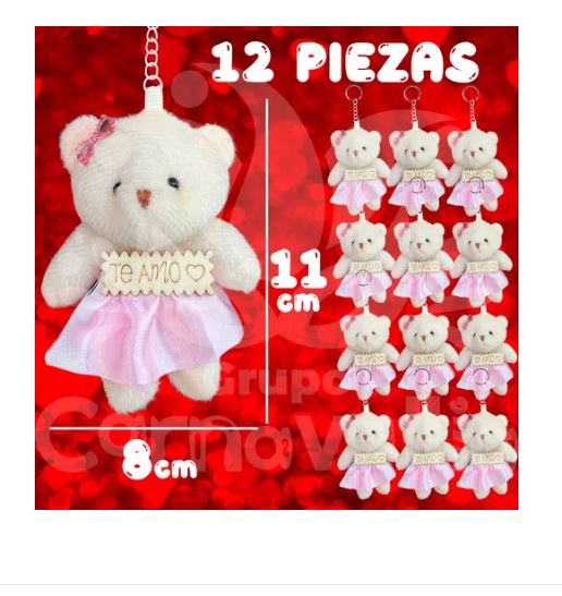 Foto 3 pulgar | Set de 12 llaveros de ositos de peluche rosa con letrero "Te Amo"