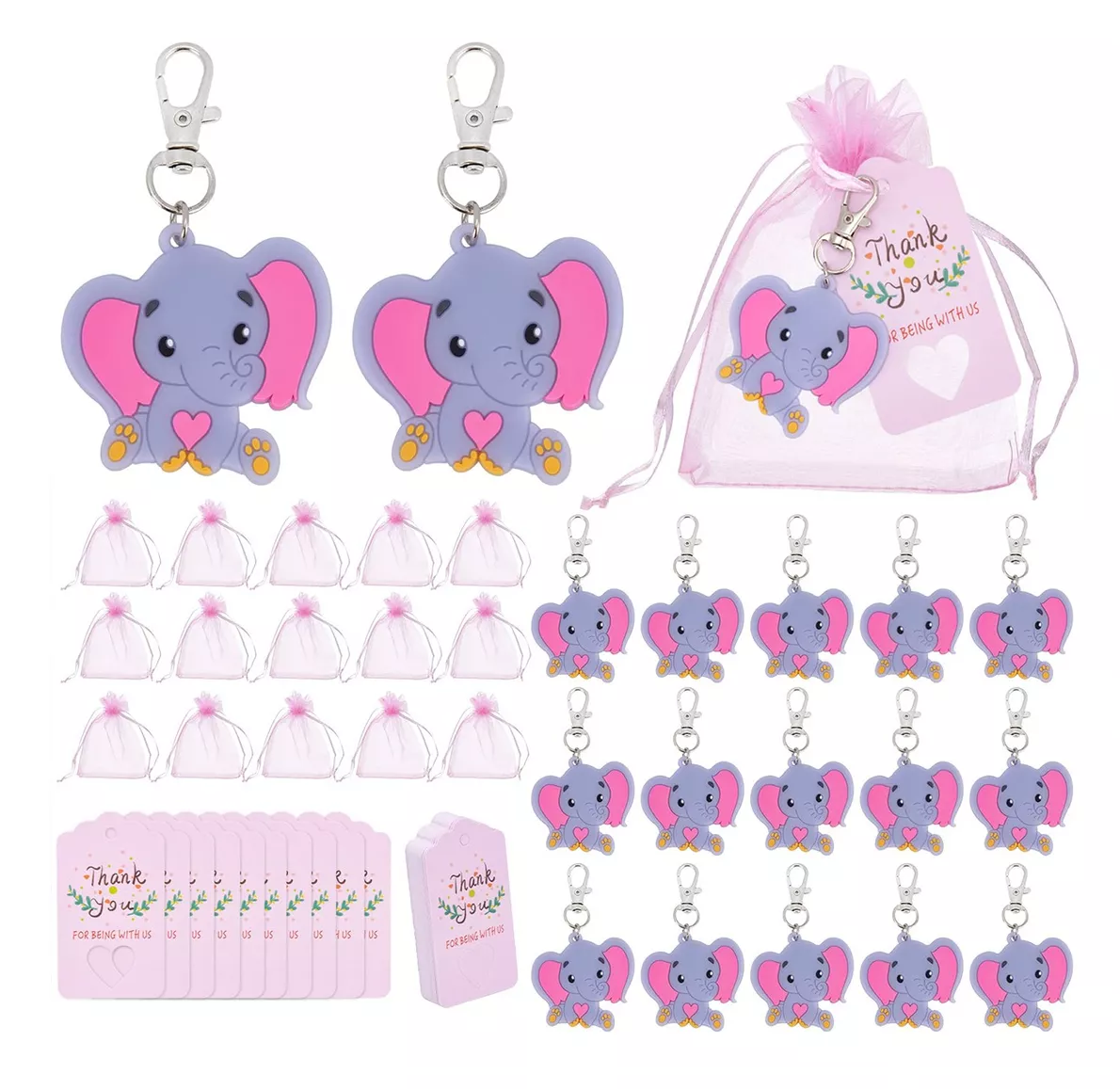 Llaveros de Elefante para Baby Shower 30 Piezas
