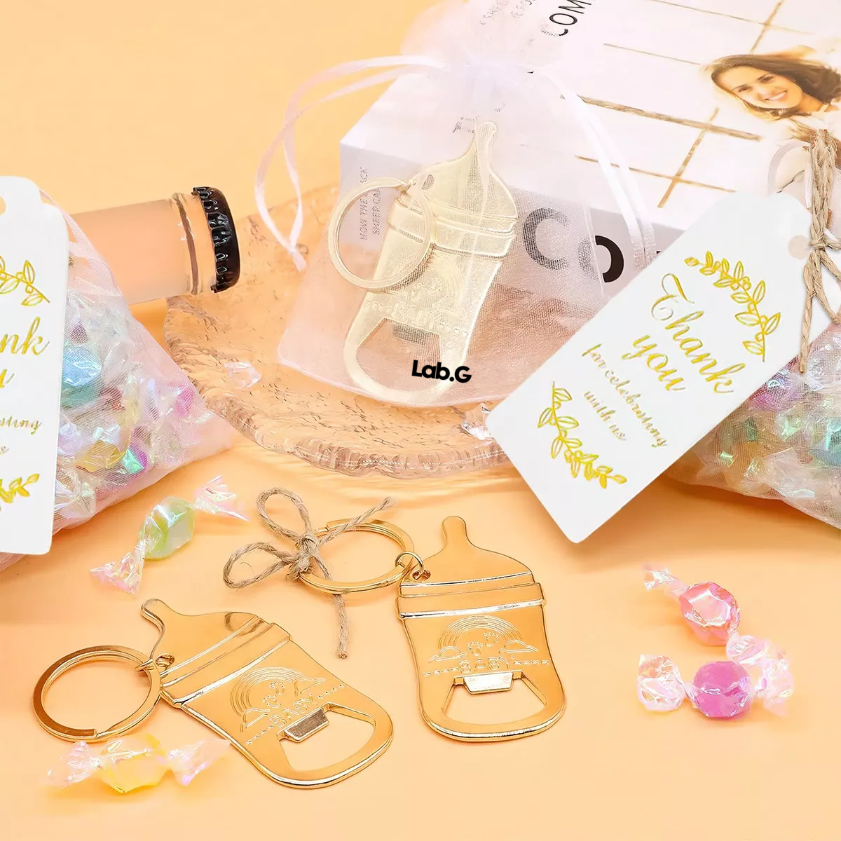 Foto 4 | Regalo de Baby Shower Llaveros Chupete Saca Corchos Dorados 20 Piezas