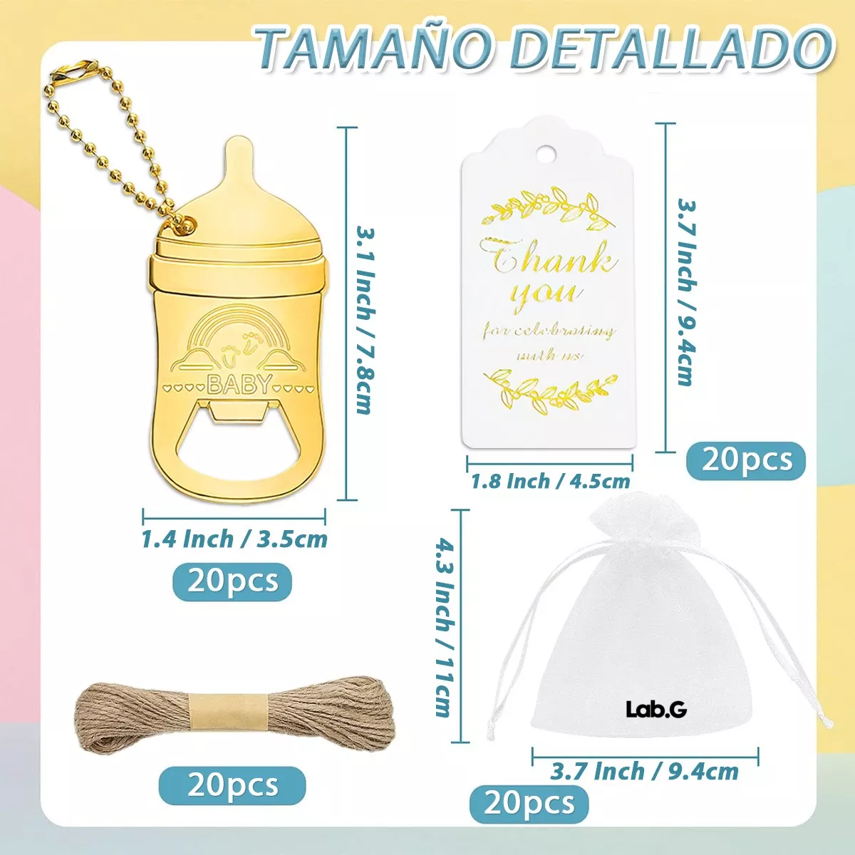 Foto 5 | Regalo de Baby Shower Llaveros Chupete Saca Corchos Dorados 20 Piezas