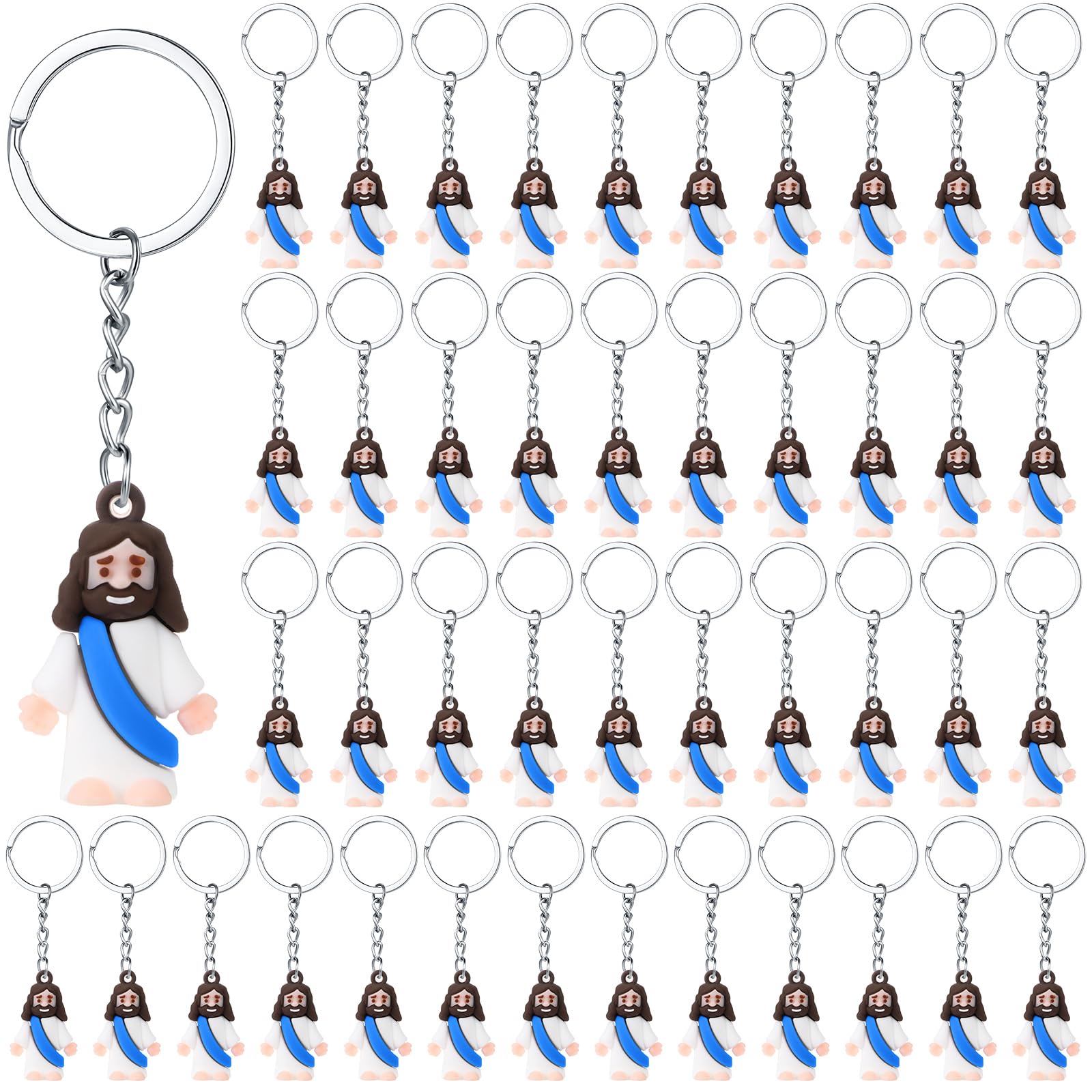 Llavero Con Figura De Jesús De Sumind, 48 Unidades, Goma Religiosa, Color Azul - Venta Internacional.