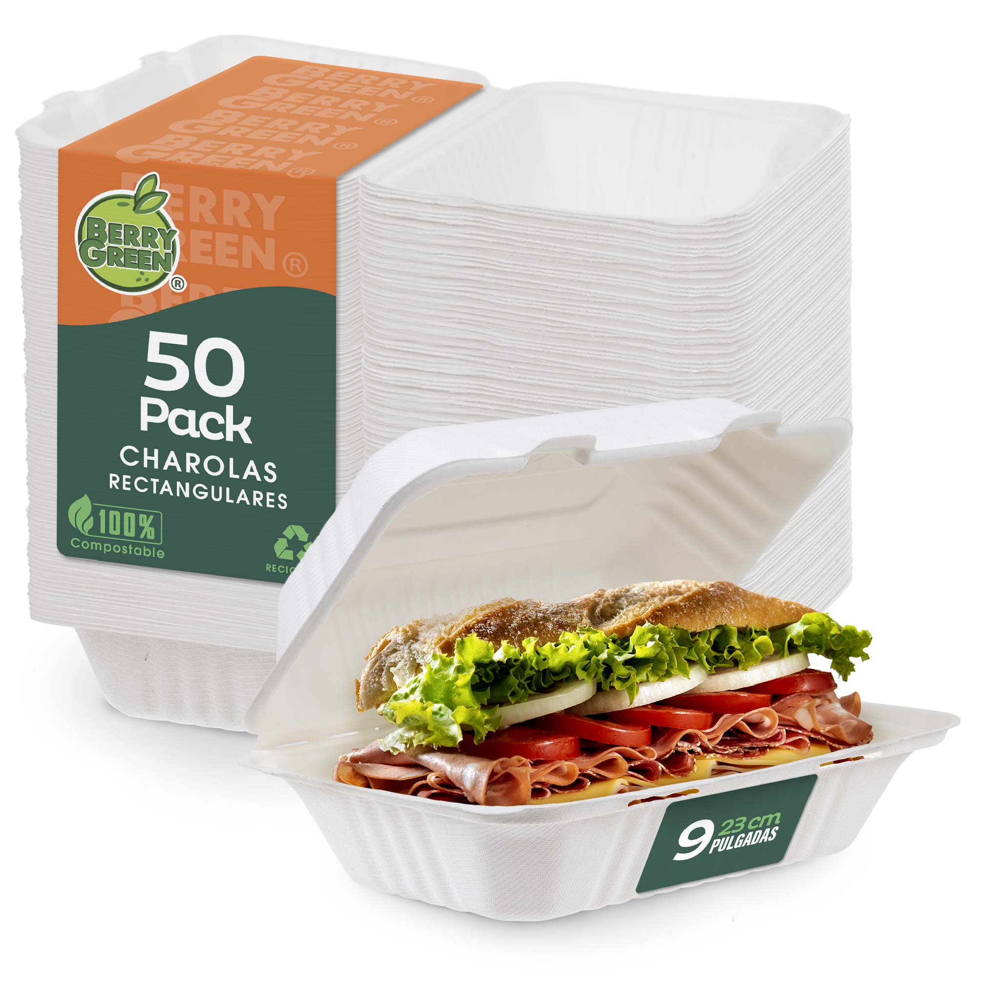 Foto 1 | Berry Green 50 Contenedores Compostables Grandes Para Alimentos, Material De Alta Calidad, Resistente A Los Liquidos