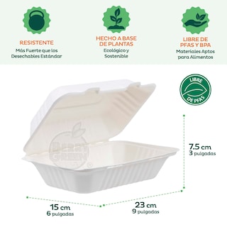 Foto 4 | Berry Green 50 Contenedores Compostables Grandes Para Alimentos, Material De Alta Calidad, Resistente A Los Liquidos
