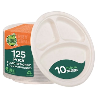 Foto 1 | Berry Green 125 Platos Grandes Con Divisiones, 100% Compostables, Material De Alta Calidad, Resistentes A Los Liquidos