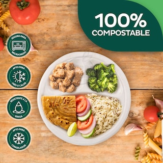 Foto 2 | Berry Green 125 Platos Grandes Con Divisiones, 100% Compostables, Material De Alta Calidad, Resistentes A Los Liquidos