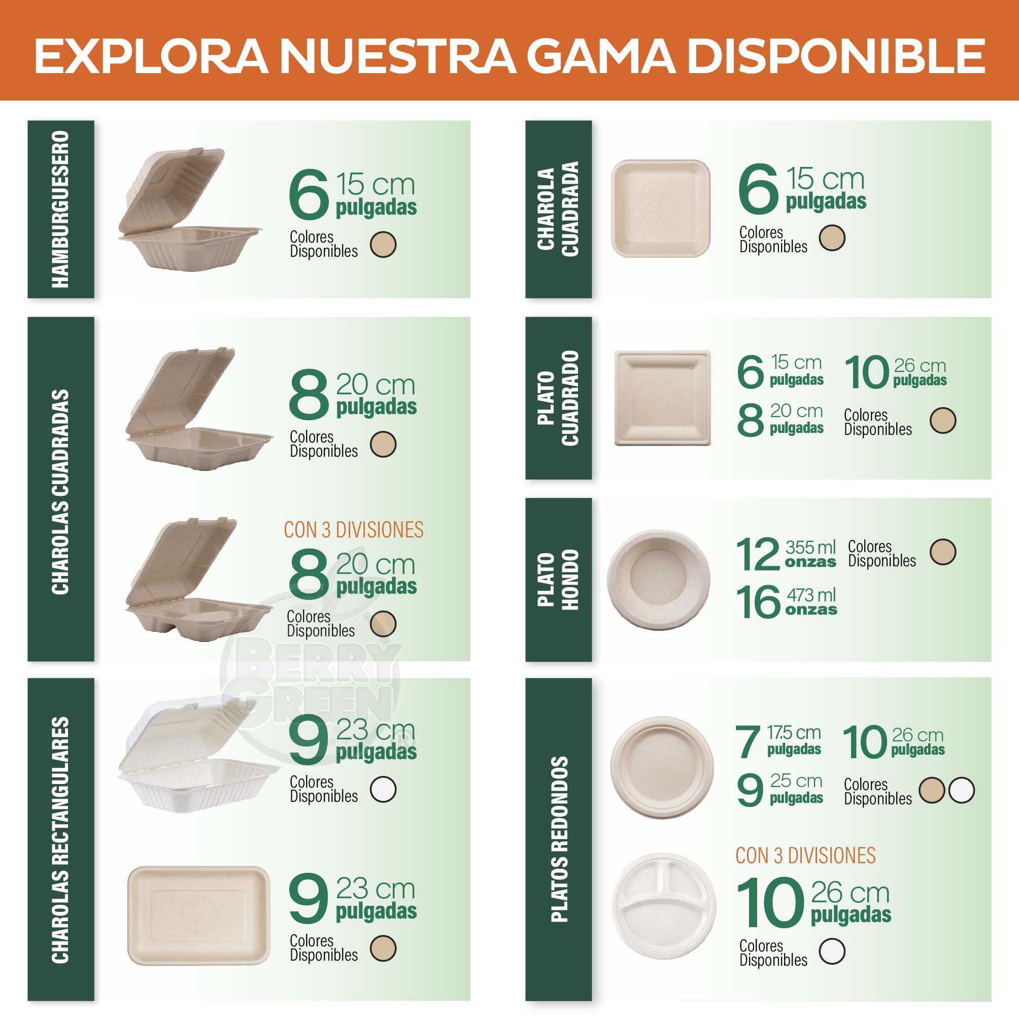 Foto 6 pulgar | Berry Green 125 Platos Grandes Con Divisiones, 100% Compostables, Material De Alta Calidad, Resistentes A Los Liquidos