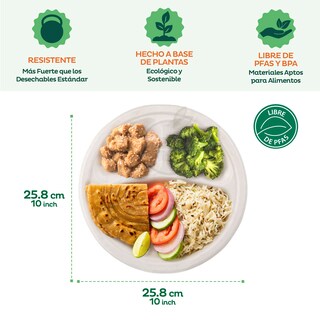 Foto 7 | Berry Green 125 Platos Grandes Con Divisiones, 100% Compostables, Material De Alta Calidad, Resistentes A Los Liquidos
