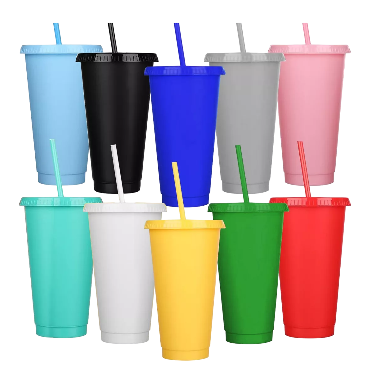 Vasos Reutilizables Belug de 24 Oz con Tapa y Popote 10 Piezas