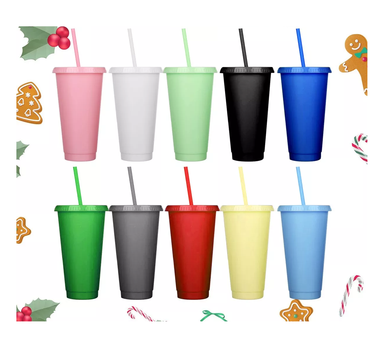 Foto 6 pulgar | Vasos Reutilizables Belug de 24 Oz con Tapa y Popote 10 Piezas