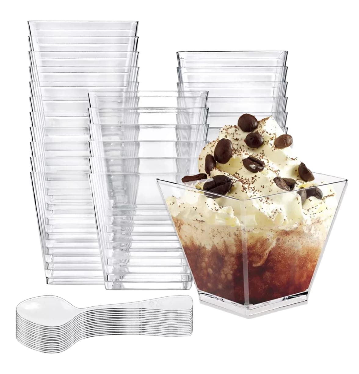 Vasos Mini para Postres Plástico con Cuchara 50 Piezas Transparentes $559