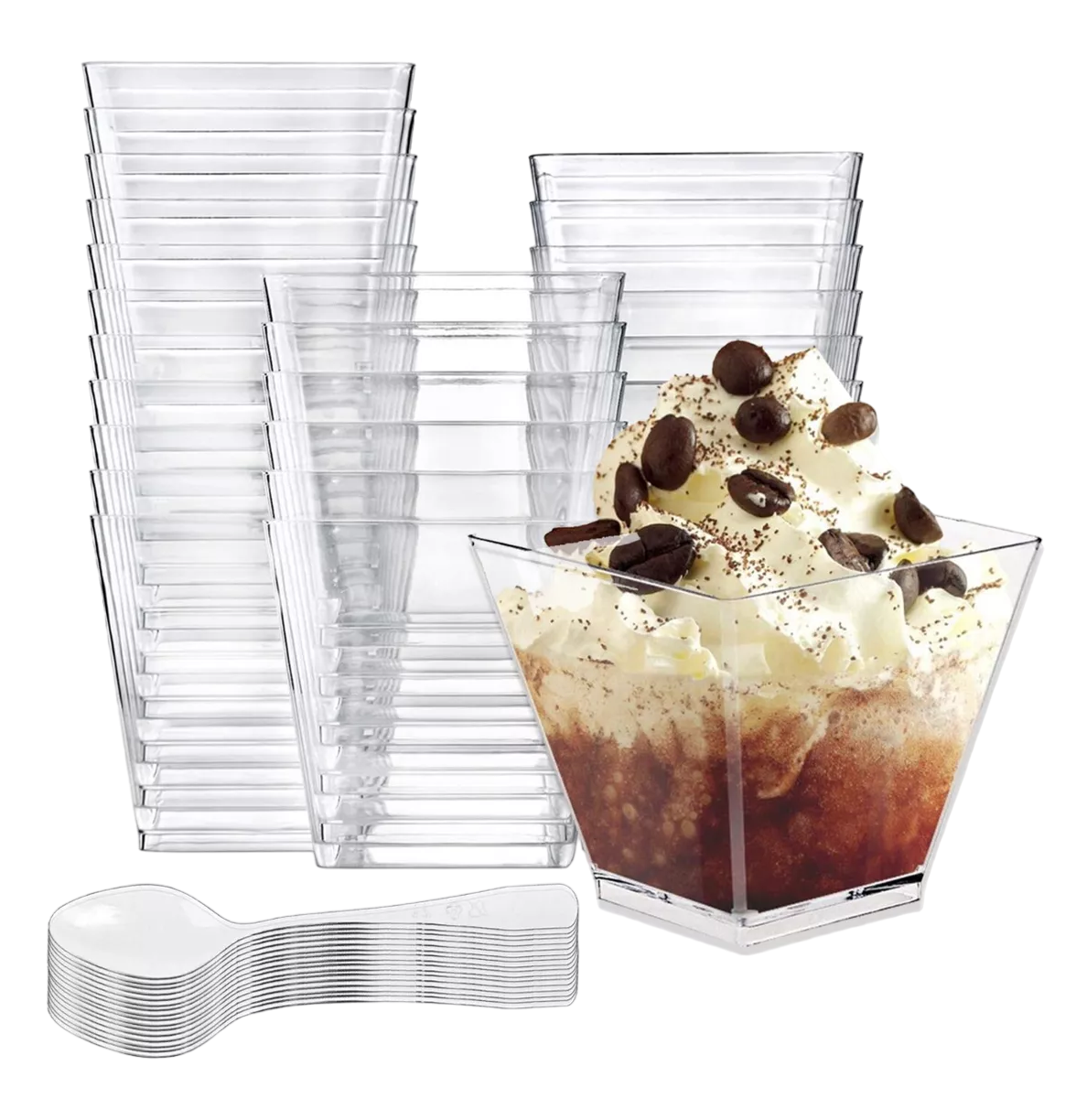 Vasos Mini para Postres Plástico con Cuchara 50 Piezas Transparentes