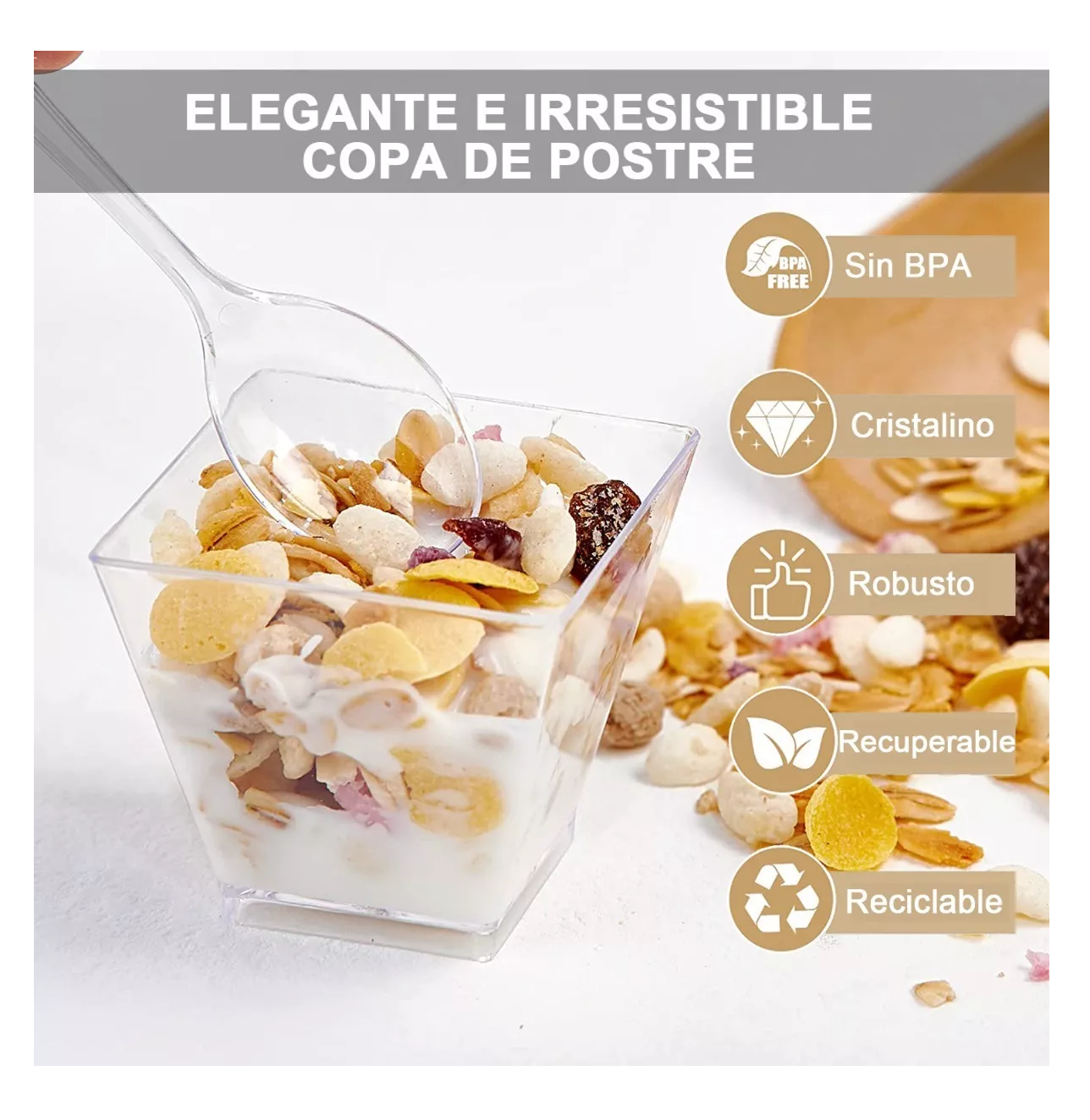 Foto 4 pulgar | Vasos Mini para Postres Plástico con Cuchara 50 Piezas Transparentes