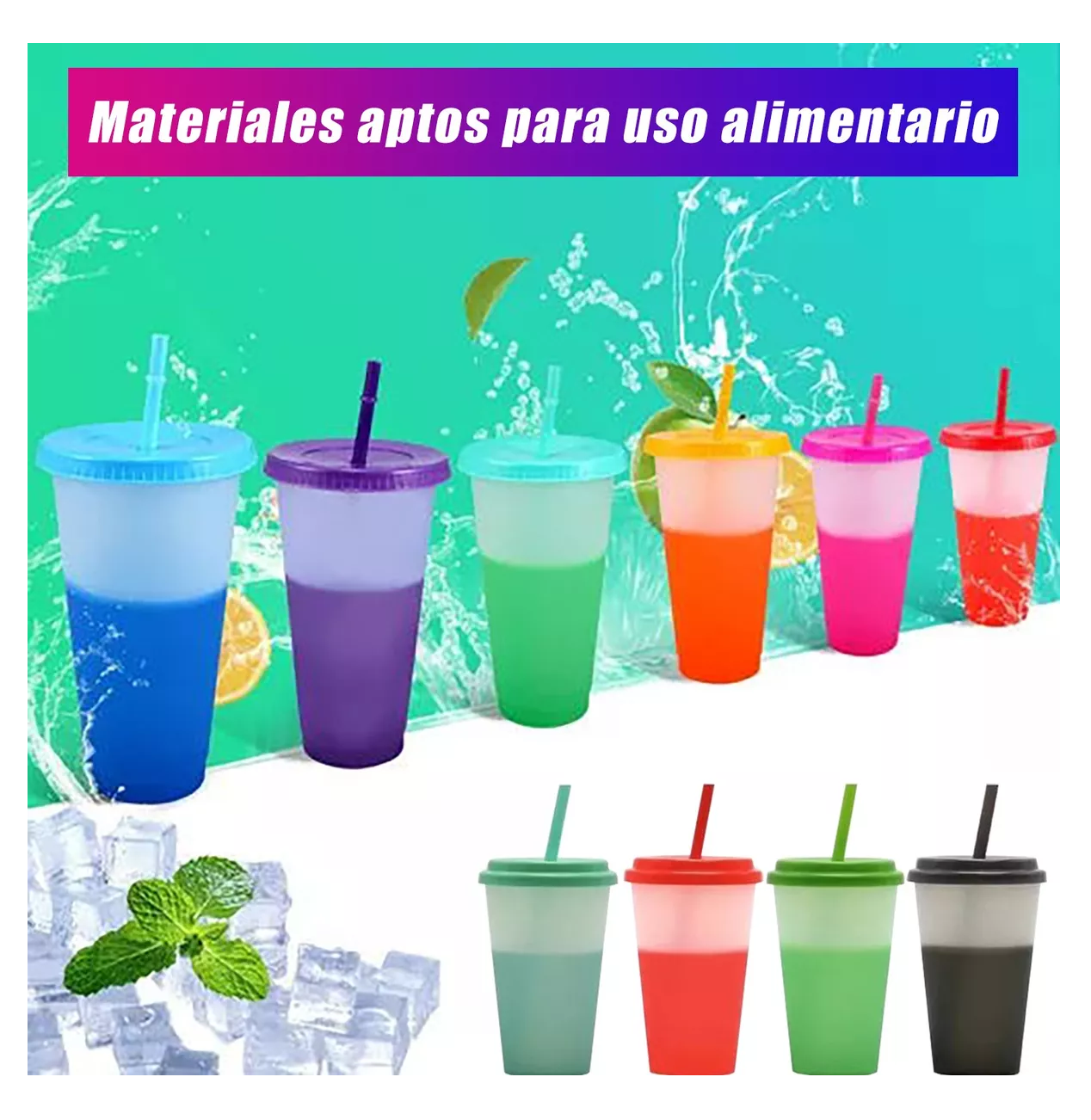 Foto 3 | Vasos Mágicos Que Cambia De Color Con Tapa 710 Ml 10 Piezas