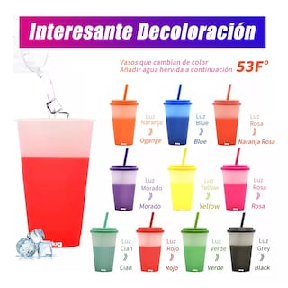 Foto 3 | Vasos Mágicos Que Cambia De Color Con Tapa 710 Ml 10 Piezas