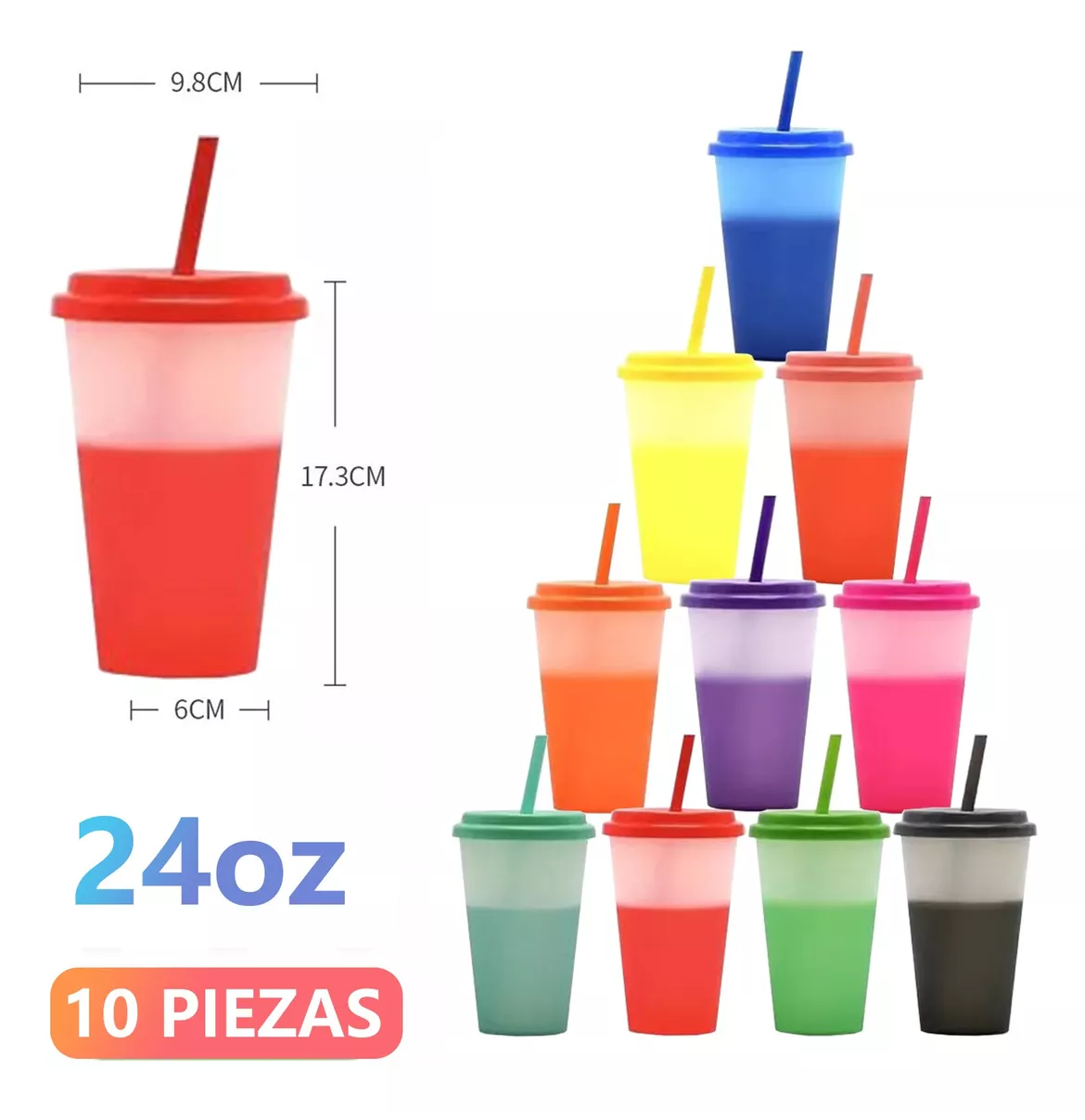 Foto 6 pulgar | Vasos Mágicos Que Cambia De Color Con Tapa 710 Ml 10 Piezas