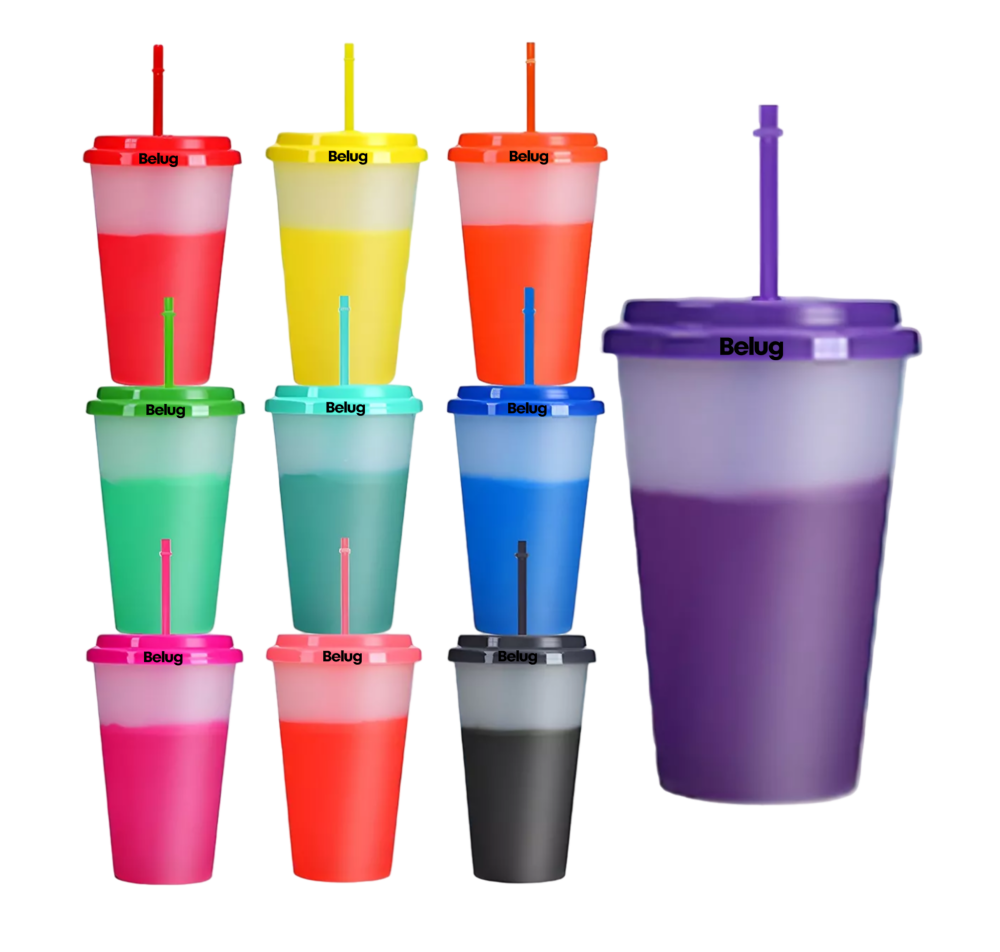 Foto 2 pulgar | Vasos Mágicos Cambian De Color Con Tapa Y Popote 710 Ml 10 Pzs, Belug Multicolor