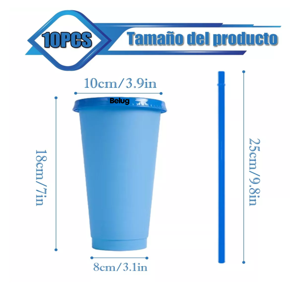 Foto 3 pulgar | Vasos Mágicos Cambian De Color Con Tapa Y Popote 710 Ml 10 Pzs, Belug Multicolor
