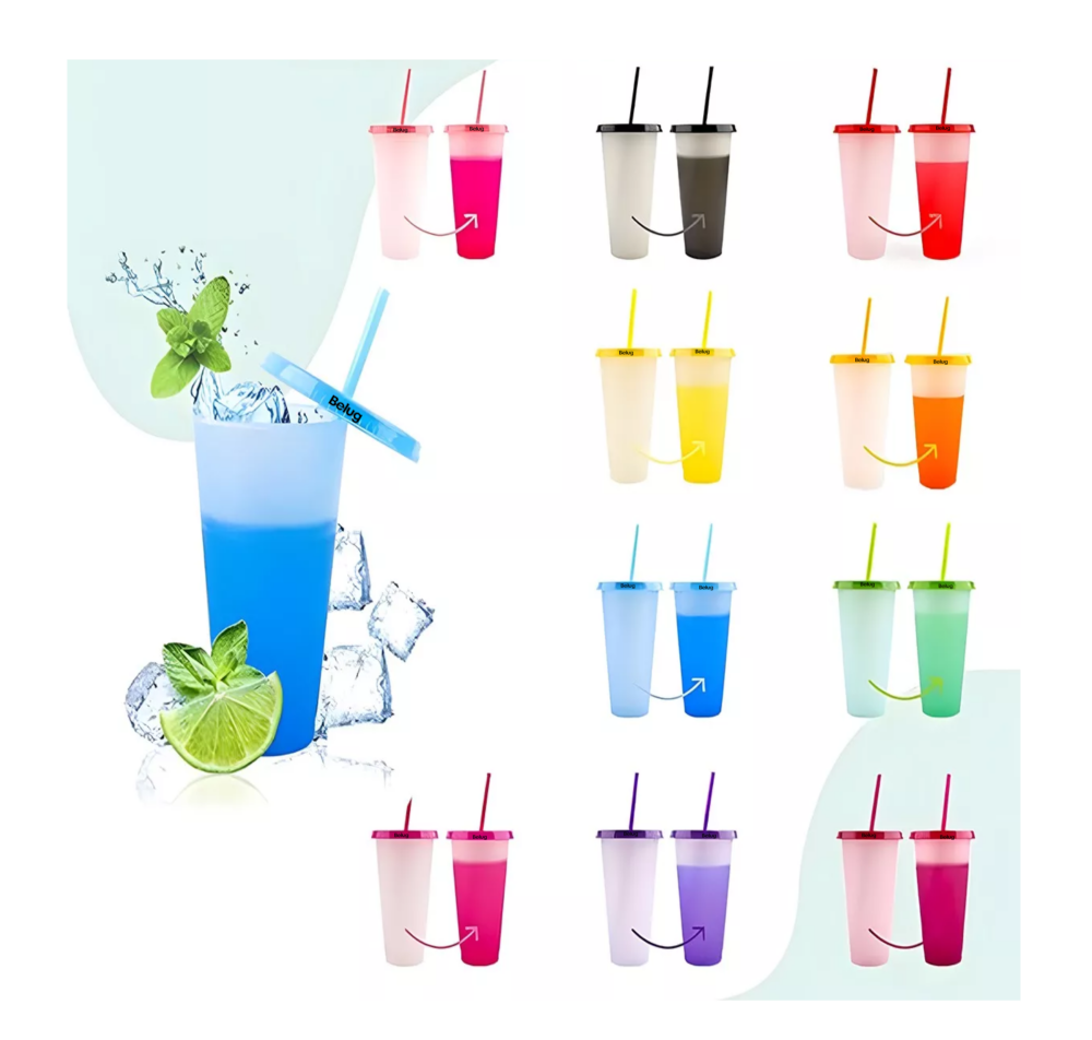 Foto 4 pulgar | Vasos Mágicos Cambian De Color Con Tapa Y Popote 710 Ml 10 Pzs, Belug Multicolor