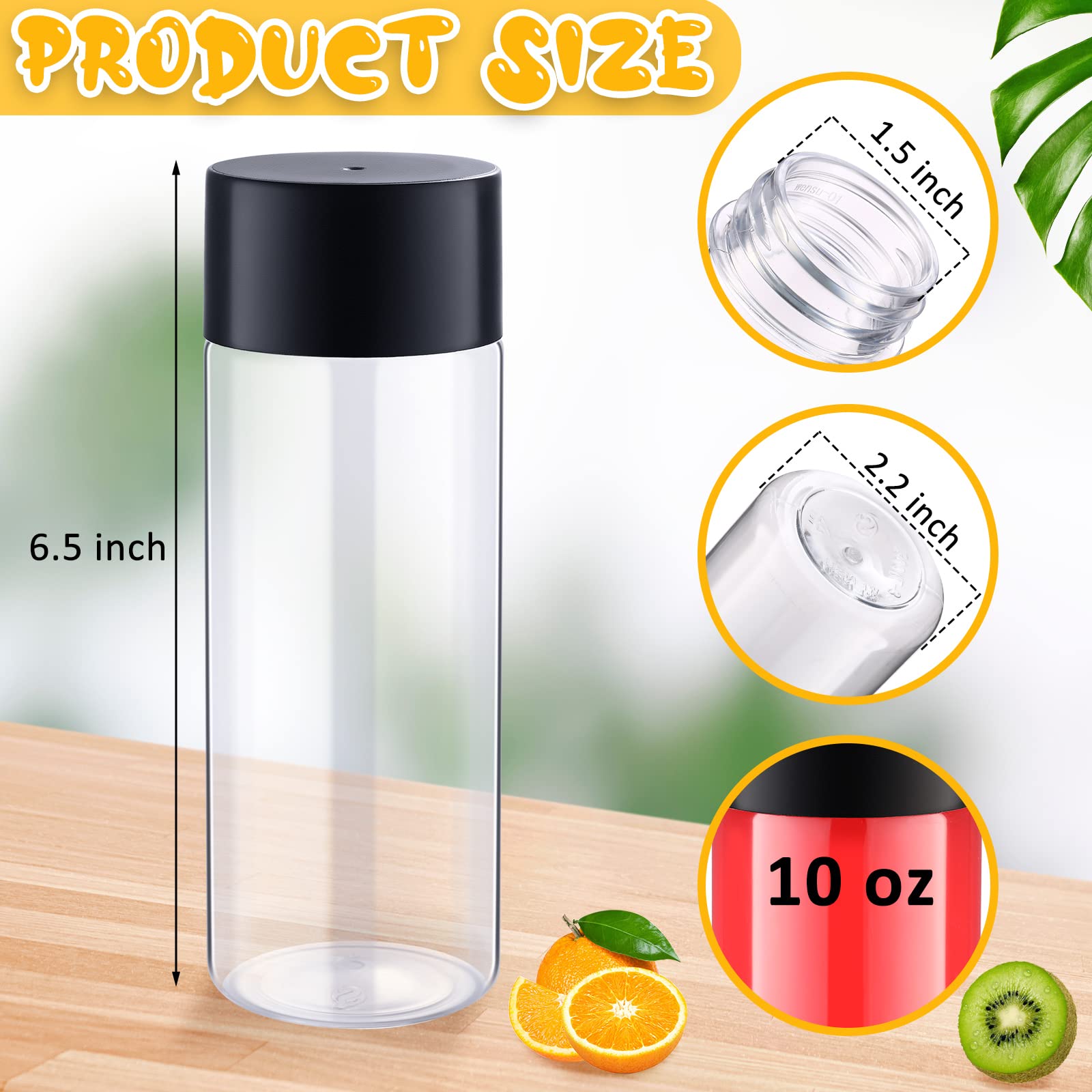 Foto 3 pulgar | Botellas De Jugo De Plástico Yinder De 300 Ml Con Tapas Negras, Paquete De 50 - Venta Internacional.