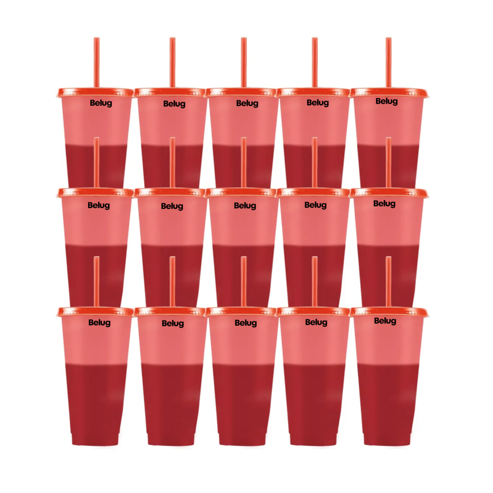 Foto 2 pulgar | Vasos Mágicos Cambian De Color  Belug Con Tapa Y Popote 710ml 15pzs Colores