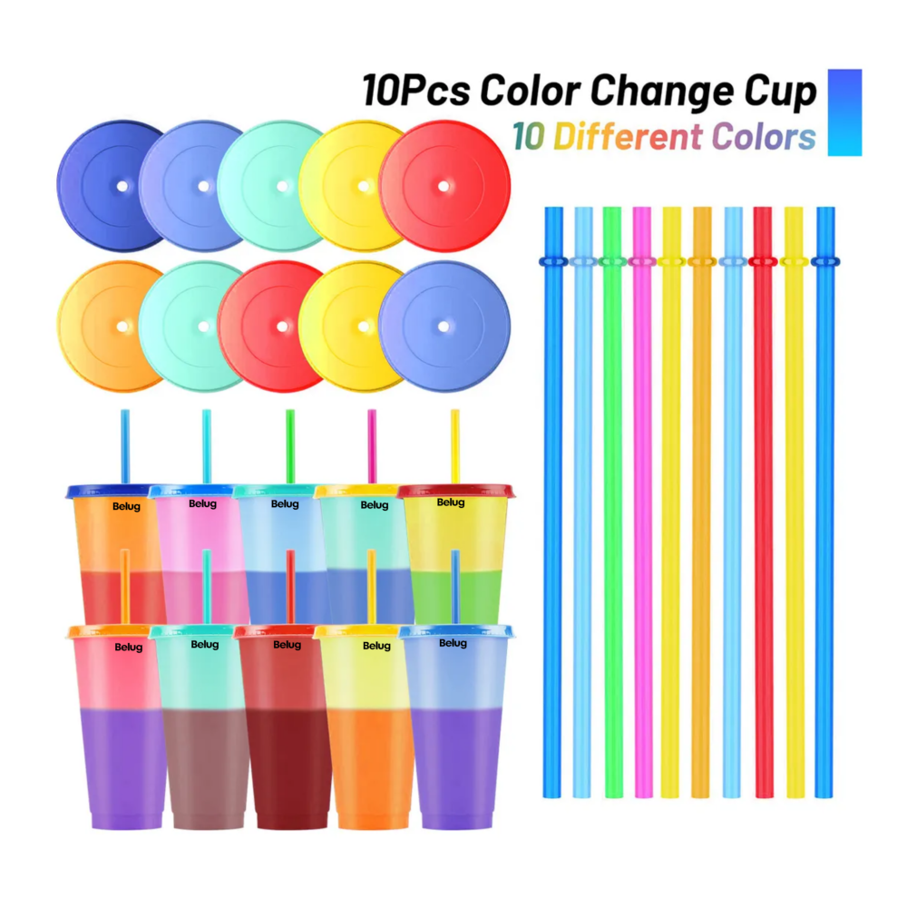 Foto 3 pulgar | Vasos Mágicos Cambian De Color  Belug Con Tapa Y Popote 710ml 15pzs Colores