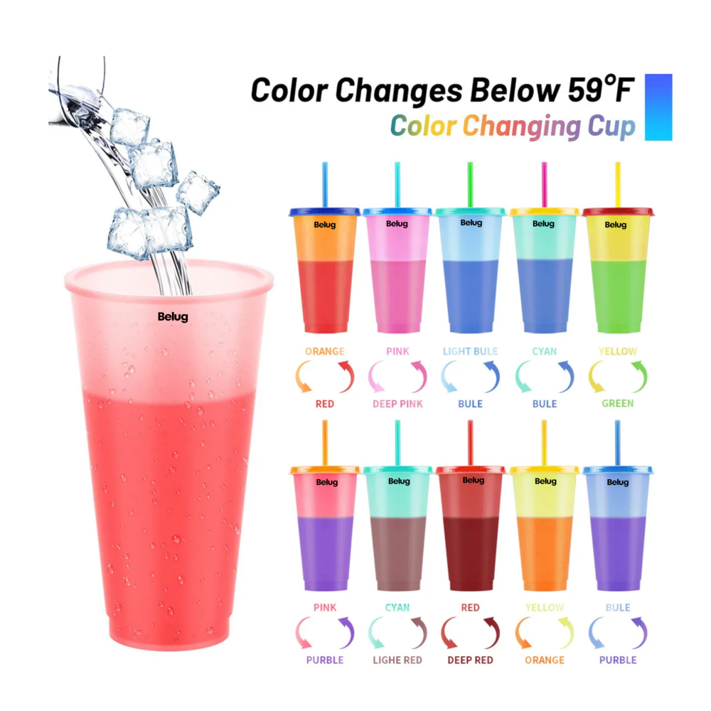 Foto 5 pulgar | Vasos Mágicos Cambian De Color  Belug Con Tapa Y Popote 710ml 15pzs Colores