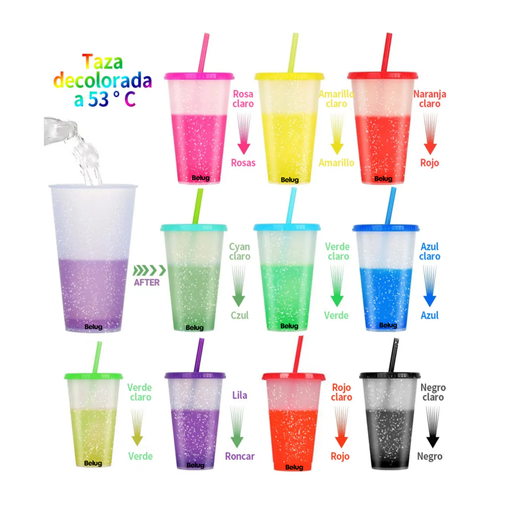 Foto 6 pulgar | Vasos Mágicos De 700ml Belug  Que Cambian De Color, 10 Piezas Colores