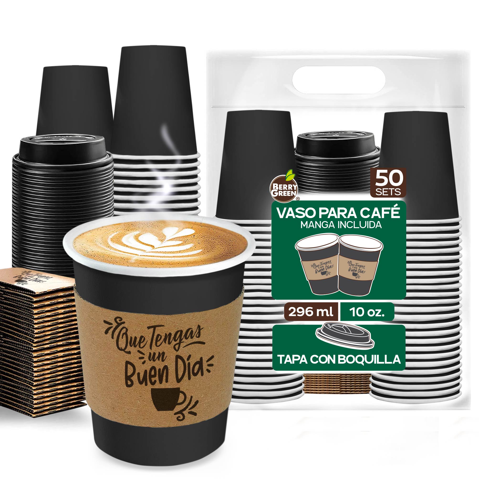 Foto 2 pulgar | Vasos Biodegradables Berry Green 295 ml 50 Piezas