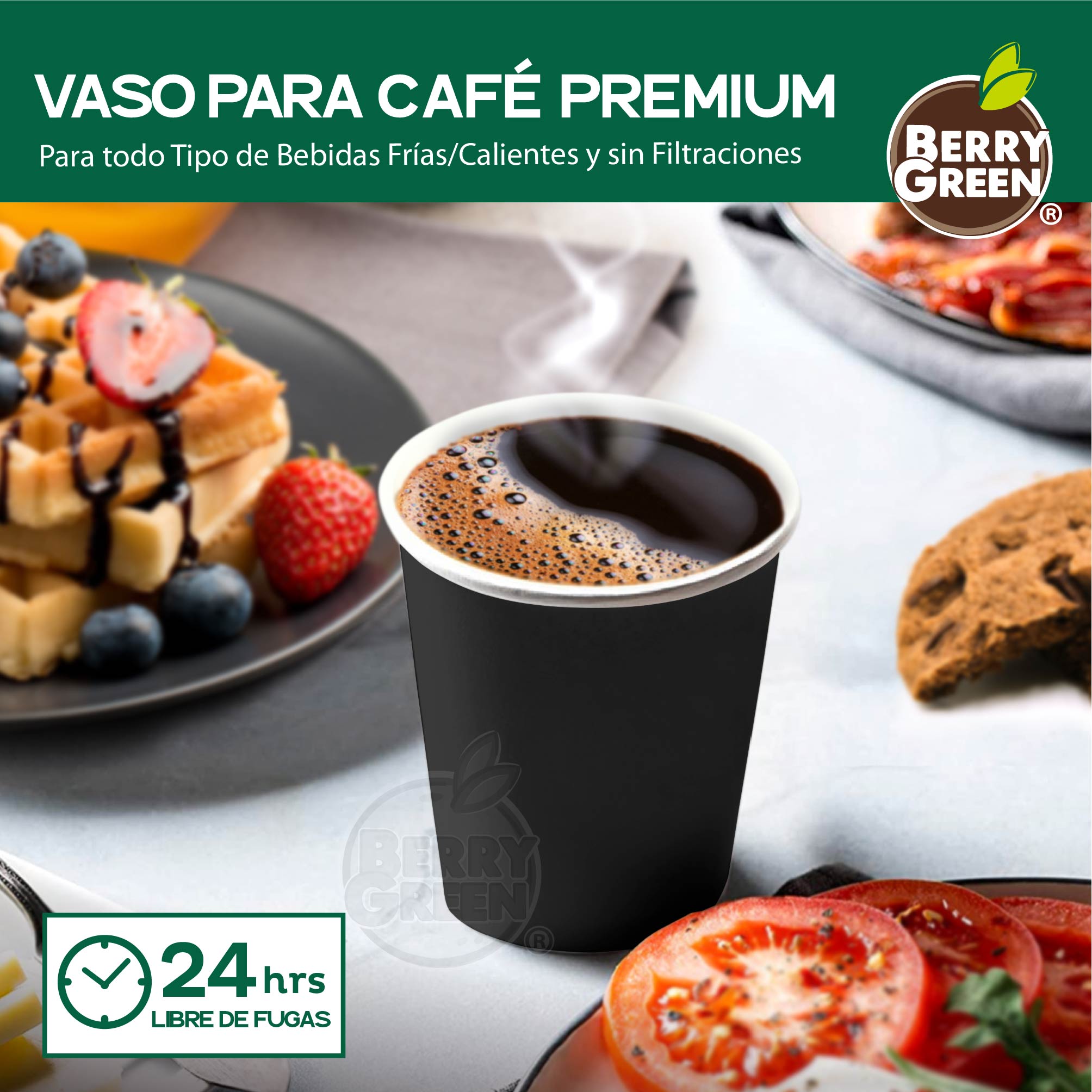 Foto 4 pulgar | Vasos Biodegradables Berry Green 295 ml 50 Piezas