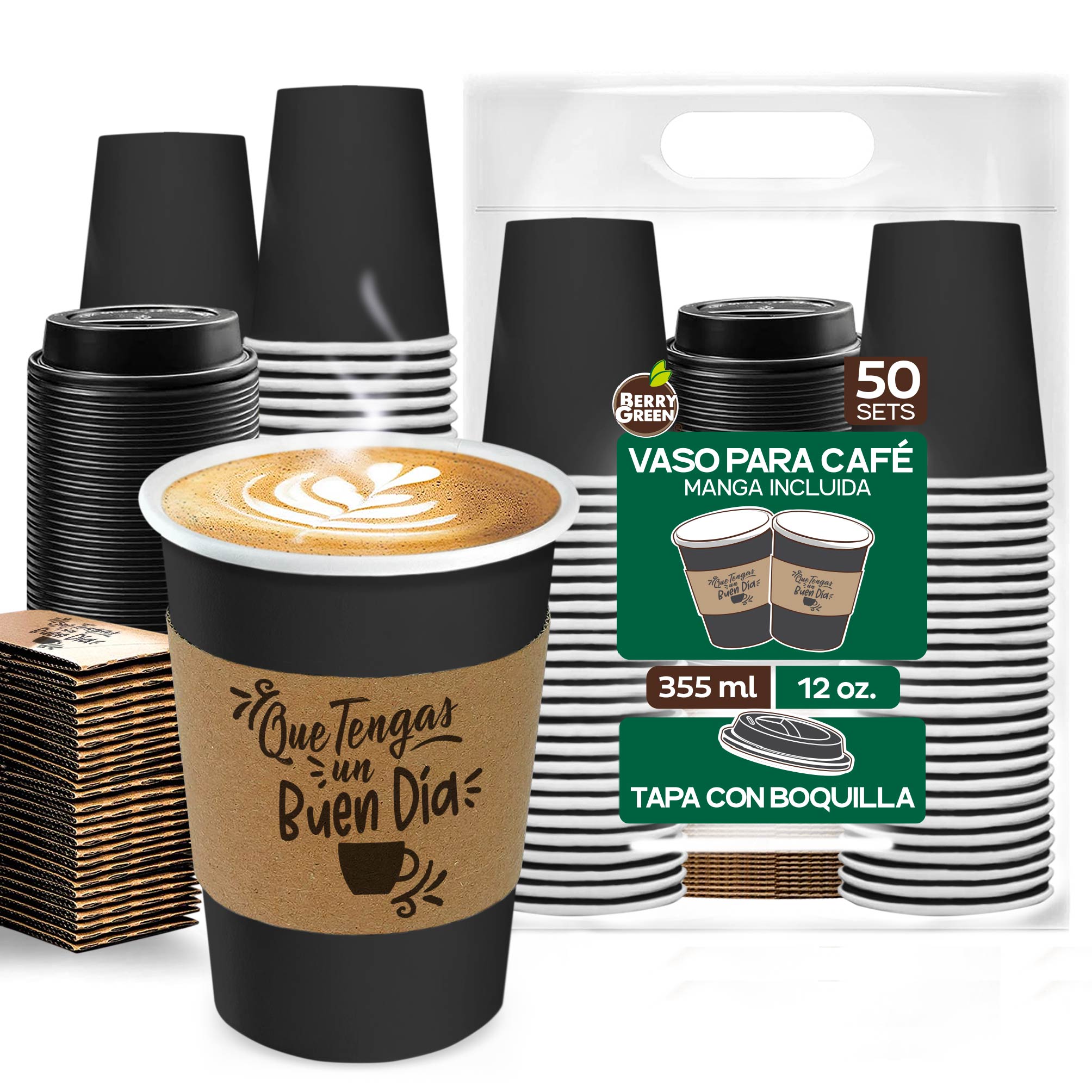 Foto 2 pulgar | Vasos Biodegradables Berry Green 355 ml 50 Piezas