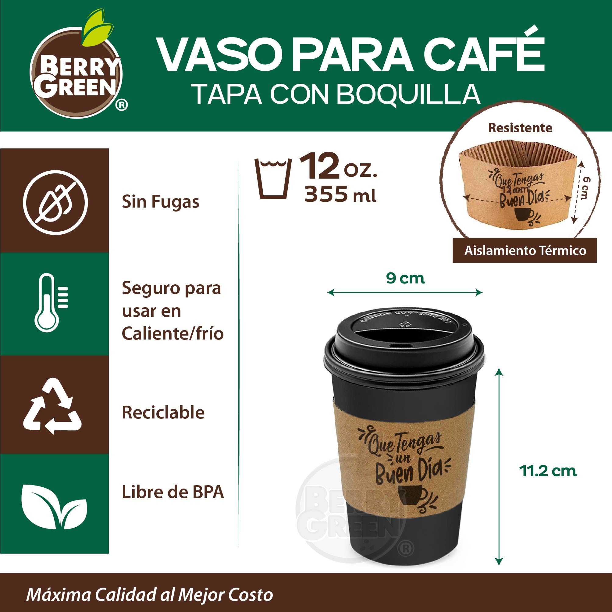 Foto 3 pulgar | Vasos Biodegradables Berry Green 355 ml 50 Piezas