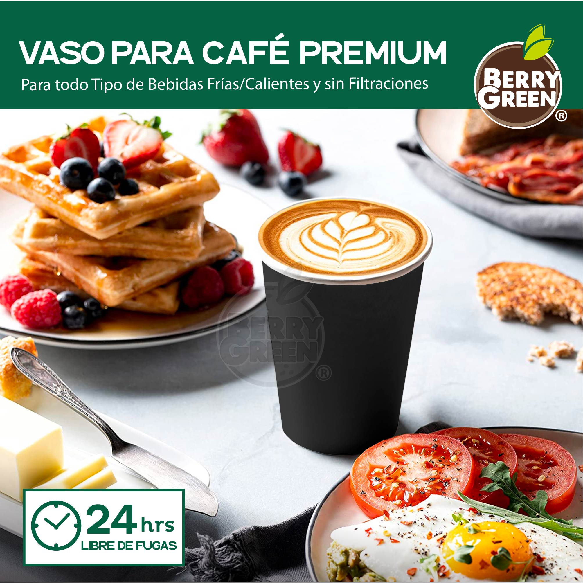 Foto 4 pulgar | Vasos Biodegradables Berry Green 355 ml 50 Piezas