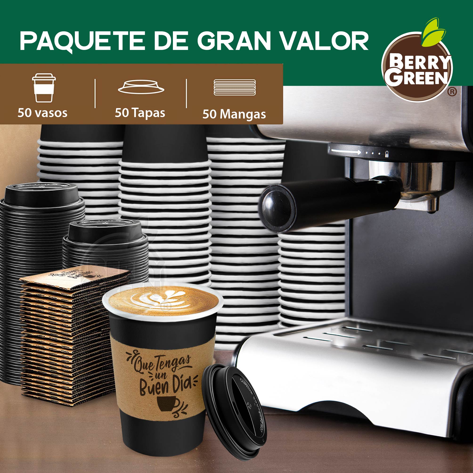 Foto 7 pulgar | Vasos Biodegradables Berry Green 355 ml 50 Piezas