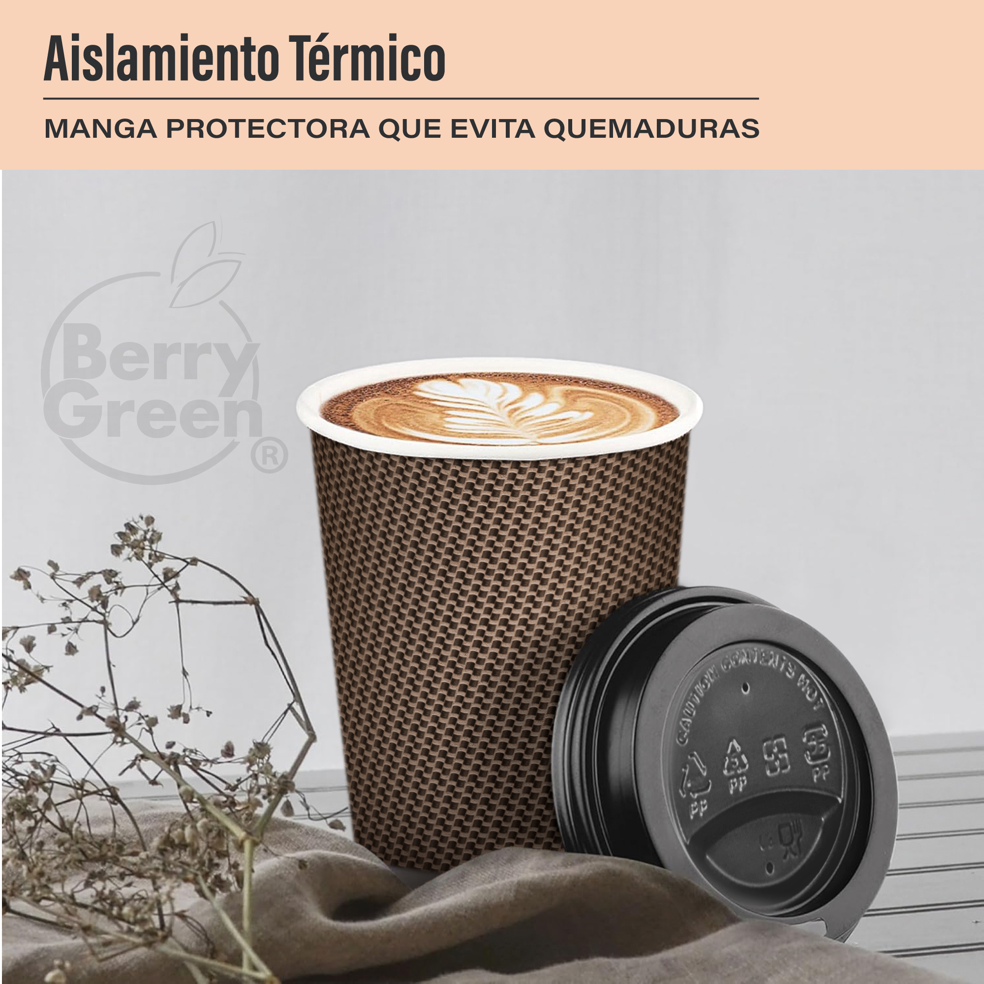 Foto 5 pulgar | Berry Green Vasos Corrugados Para Café Con Tapa De 8 Oz (237 Ml), Paquete De 60 Vasos Y 60 Tapas, Resistentes,