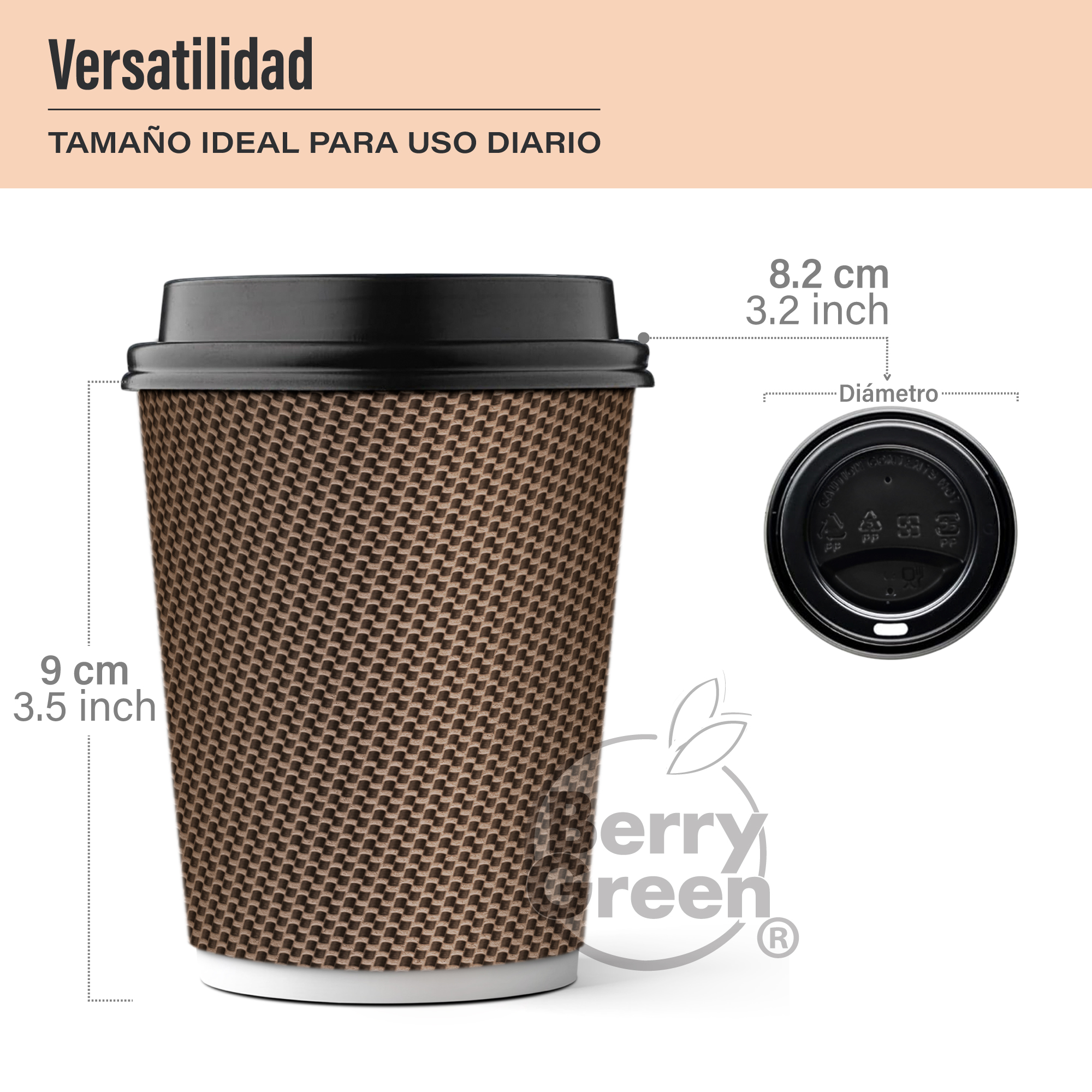 Foto 9 pulgar | Berry Green Vasos Corrugados Para Café Con Tapa De 8 Oz (237 Ml), Paquete De 60 Vasos Y 60 Tapas, Resistentes,